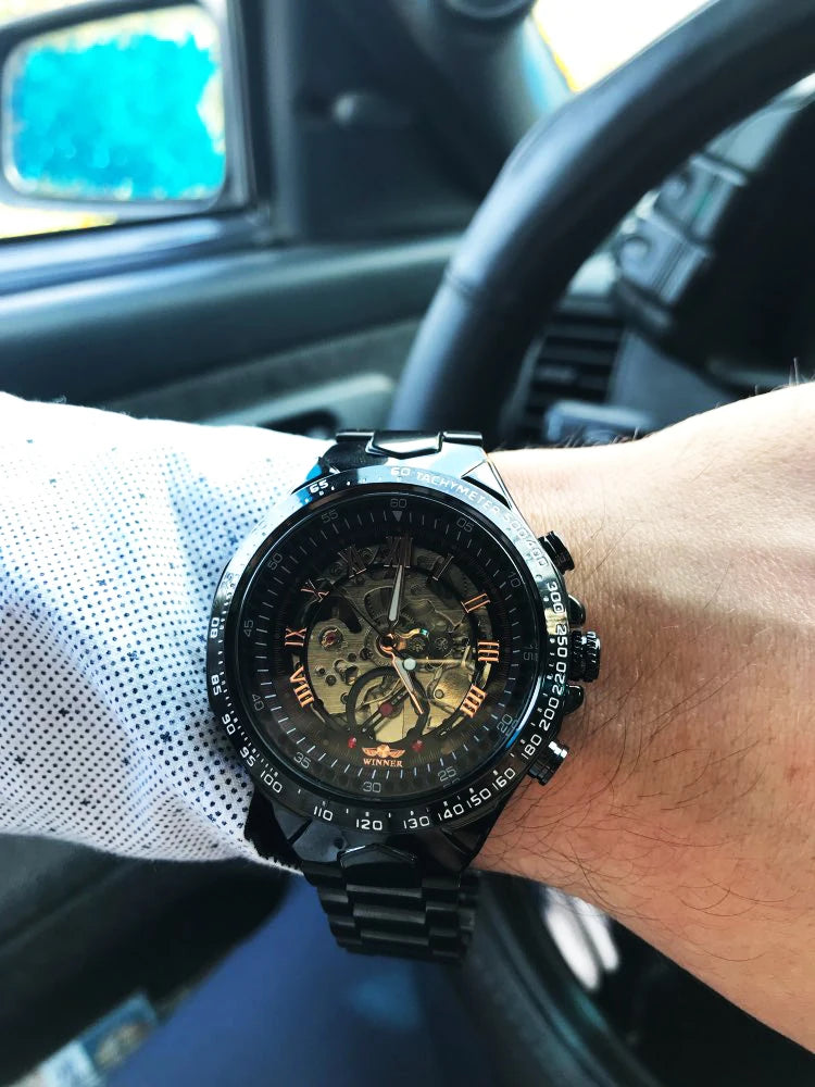 Ceas pentru bărbați Winner – Design sportiv, ramă finisată, stil la modă, marcă de prestigiu, ceas automat cu mecanism vizibil (scheletat)