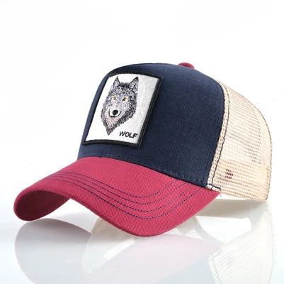 Cappellino da baseball da uomo K Snapback Trucker in rete traspirante per donna, cappellino da baseball casual da esterno con toppa ricamata raffigurante un lupo