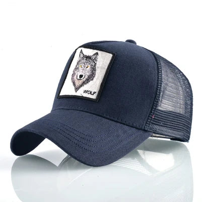 Cappellino da baseball da uomo K Snapback Trucker in rete traspirante per donna, cappellino da baseball casual da esterno con toppa ricamata raffigurante un lupo