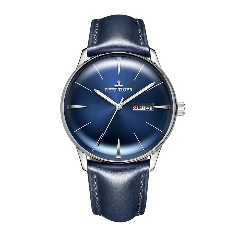 Reef Tiger/RT Luxury Dress Watch Men Genuine Leather Strap Blue Watch Automatic Mechanical Watches Waterproof Date Watch RGA8238