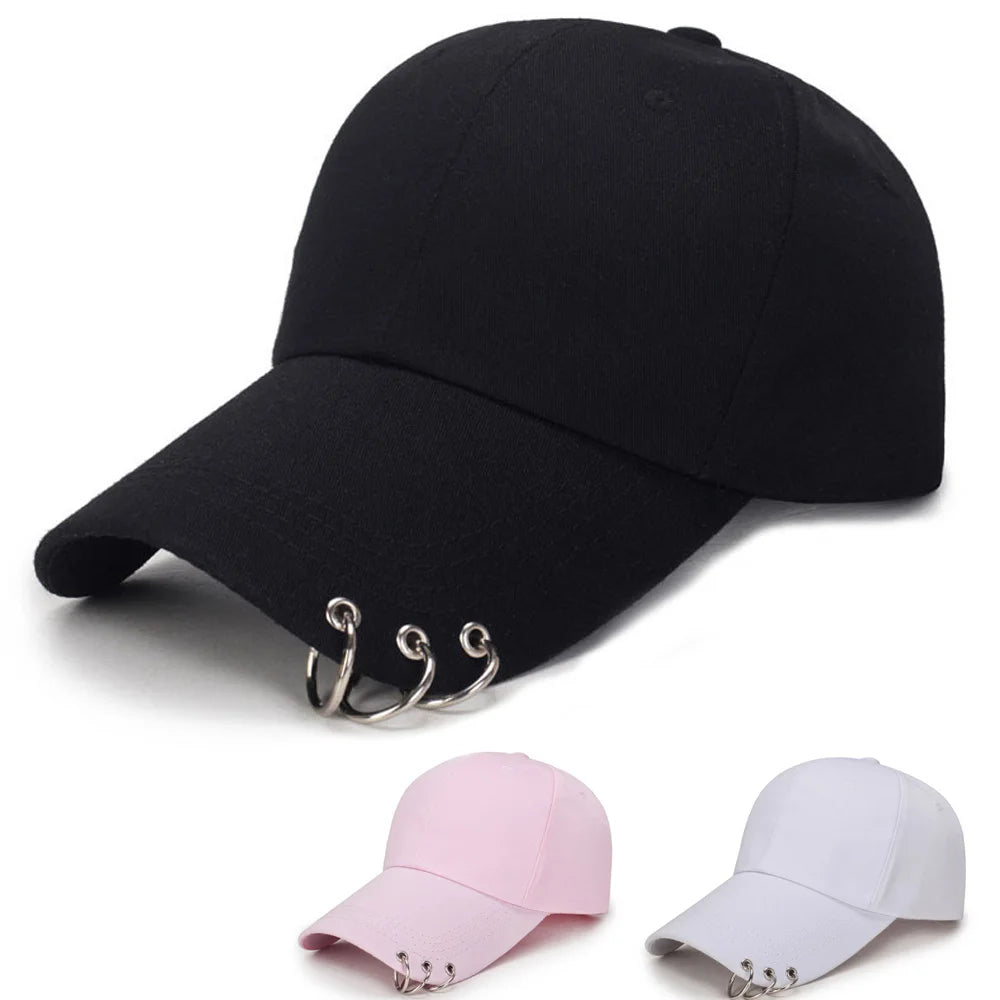 Casquette de baseball Snapback pour femmes et hommes, style hip-hop et K-pop, couleur unie avec anneau, pour les amateurs de sport, de danse et de voyage, casquette « Dad Hat », streetwear, ajustable
