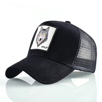Cappellino da baseball da uomo K Snapback Trucker in rete traspirante per donna, cappellino da baseball casual da esterno con toppa ricamata raffigurante un lupo