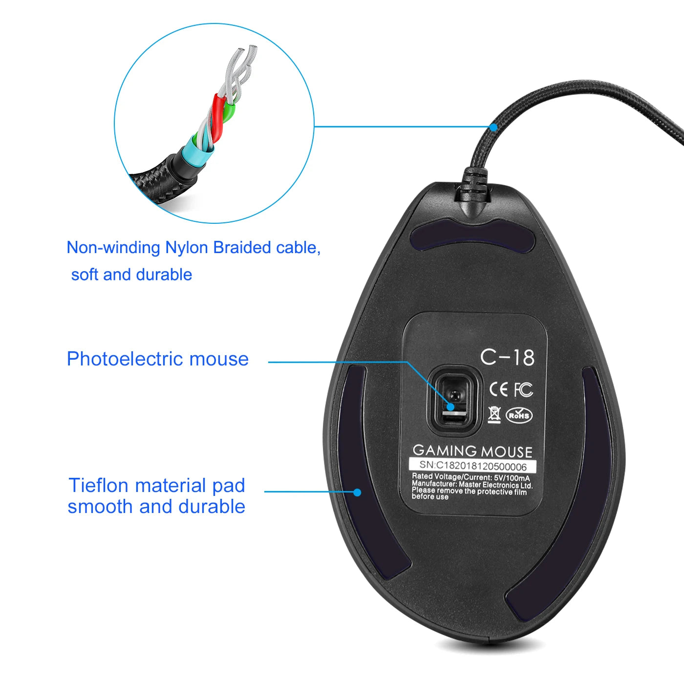 ZELOTES C18 Wired Vertical Ergonomic Gaming Mouse, 10000 DPI RGB Programmable Laser Mouse with 11 Buttons for PC Computer