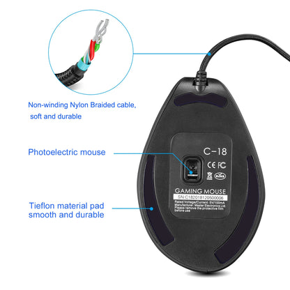 ZELOTES C18 Wired Vertical Ergonomic Gaming Mouse, 10000 DPI RGB Programmable Laser Mouse with 11 Buttons for PC Computer