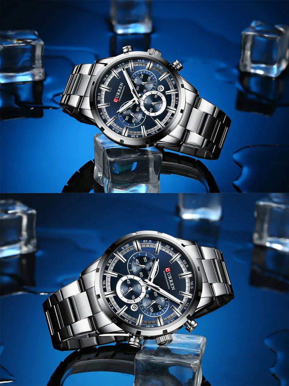 Curren Herrenuhr mit blauem Zifferblatt, Edelstahlarmband und Datumsanzeige – wasserdichte Business-Armbanduhr für Herren im Luxus-Stil