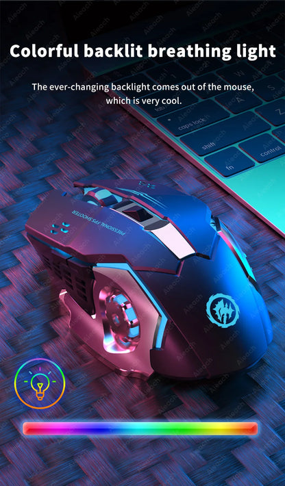 Rechargeable Wireless Gaming Mouse Bluetooth Silent Computer Mouse with RGB Backlight, USB Dual Mode, 6 Buttons, Adjustable DPI for PC, Laptop & Gaming