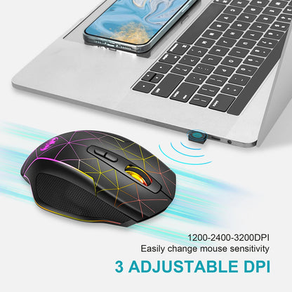 2,4G wiederaufladbare kabellose Gaming-Maus, Computermaus, USB, ergonomische Maus mit RGB-Hintergrundbeleuchtung für Laptop und PC