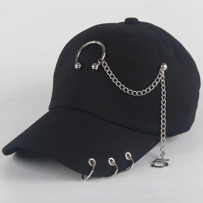 Modische Hip-Hop-Baseballkappe aus Baumwolle, kreative Piercing-Ring-Kappen, Punk, lässig für Erwachsene, einfarbig, verstellbar, Unisex-Mütze, Snapback-Kappen
