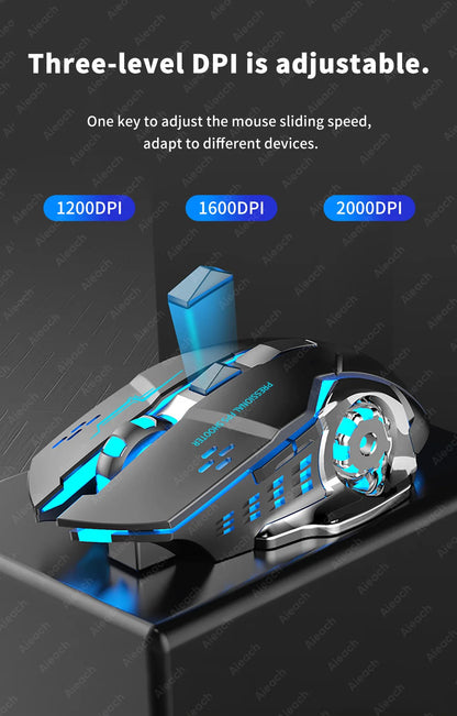 Rechargeable Wireless Gaming Mouse Bluetooth Silent Computer Mouse with RGB Backlight, USB Dual Mode, 6 Buttons, Adjustable DPI for PC, Laptop & Gaming