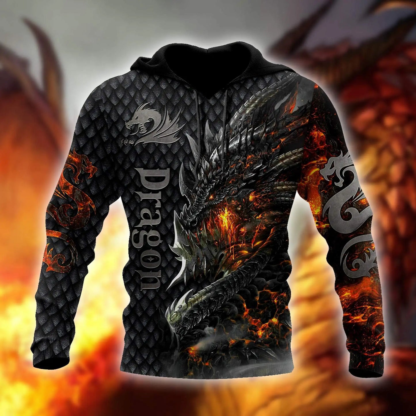 Prekrasna muška uniseks hoodie majica s kapuljačom s 3D printom vatrenog zmaja po cijeloj površini, jesenska streetwear ležerna jakna za trenirku KJ749