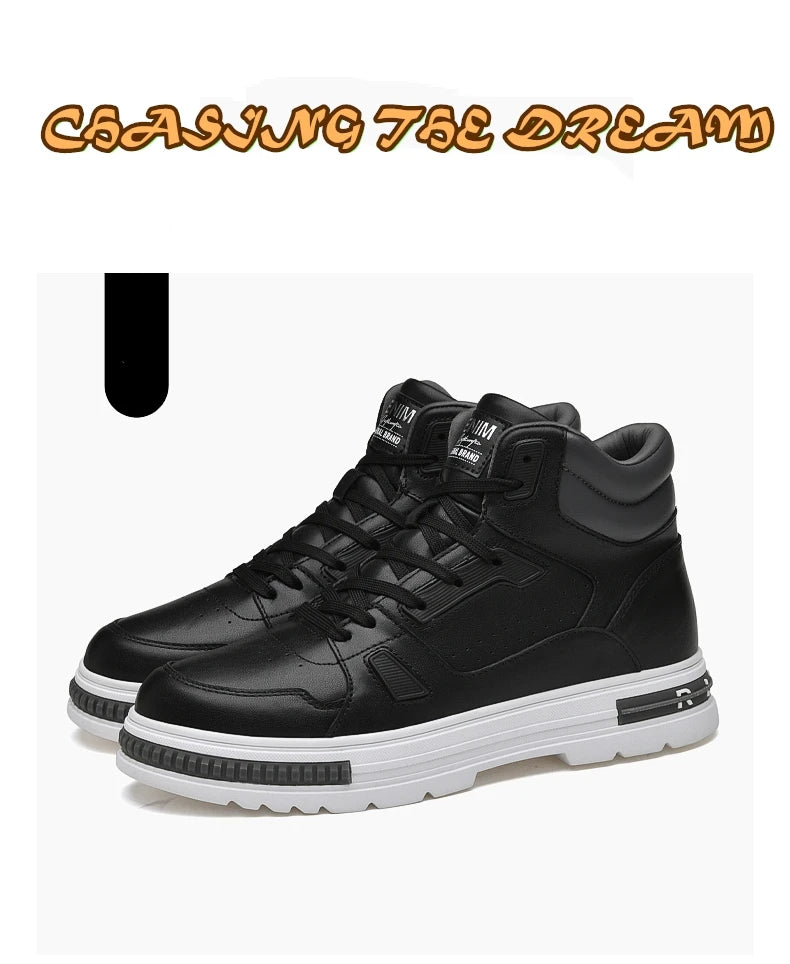 FUQIAO New High Top Elevator Shoes Casual Men Sneakers Heightening Height Increase 8cm Cow Split Leather Leisure Designer Shoes