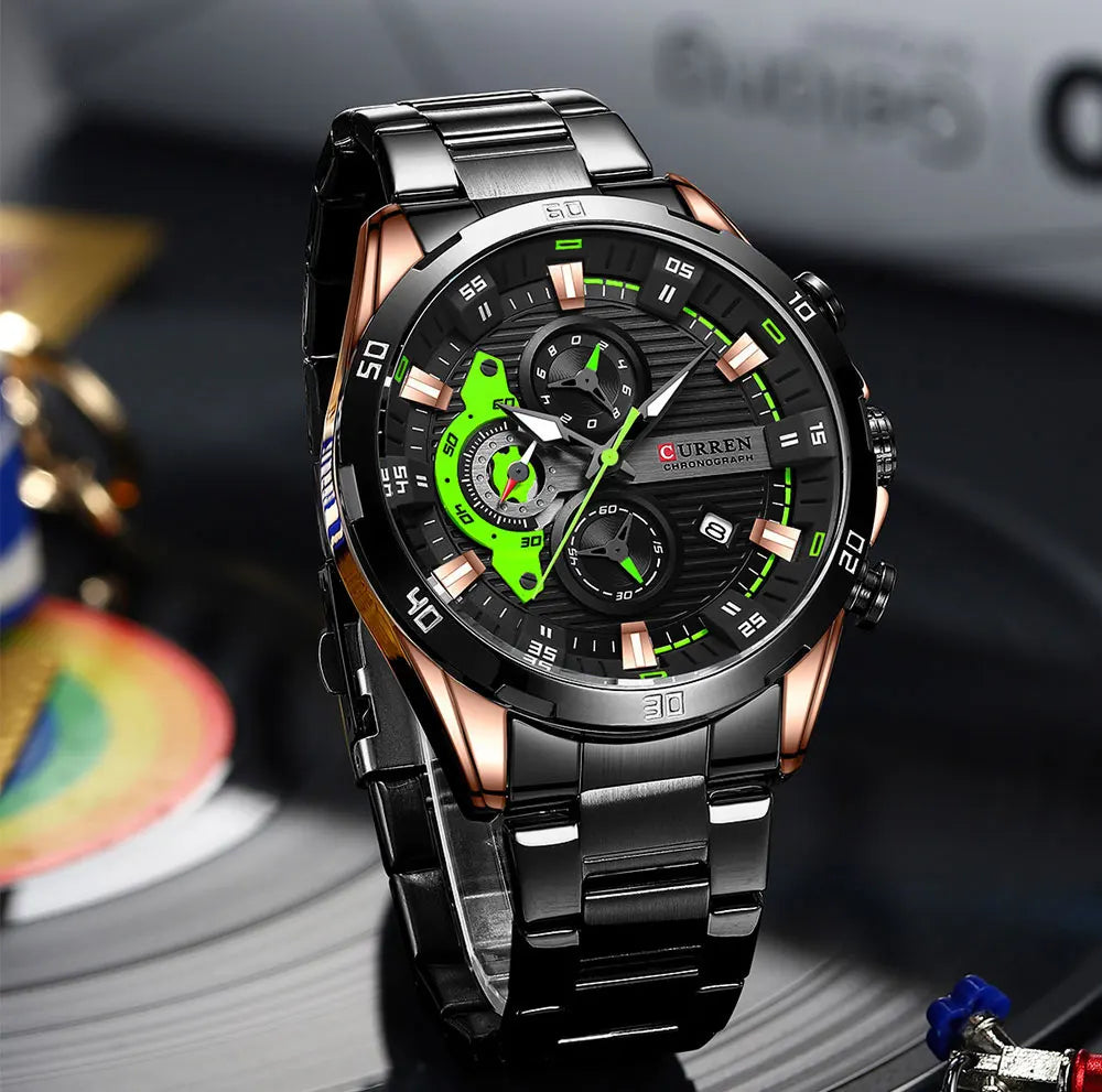 Orologio da uomo CURREN – Cronografo sportivo di lusso, movimento al quarzo, interamente in acciaio, impermeabile