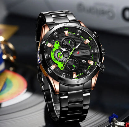 Orologio da uomo CURREN – Cronografo sportivo di lusso, movimento al quarzo, interamente in acciaio, impermeabile