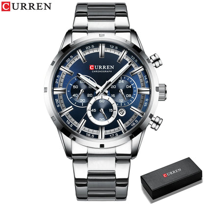 Curren Herrenuhr mit blauem Zifferblatt, Edelstahlarmband und Datumsanzeige – wasserdichte Business-Armbanduhr für Herren im Luxus-Stil