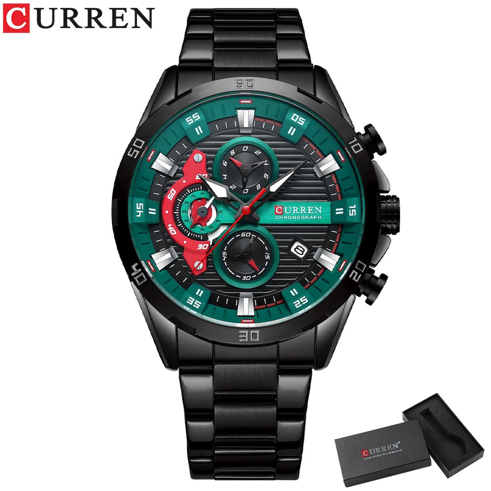 Orologio da uomo CURREN – Cronografo sportivo di lusso, movimento al quarzo, interamente in acciaio, impermeabile