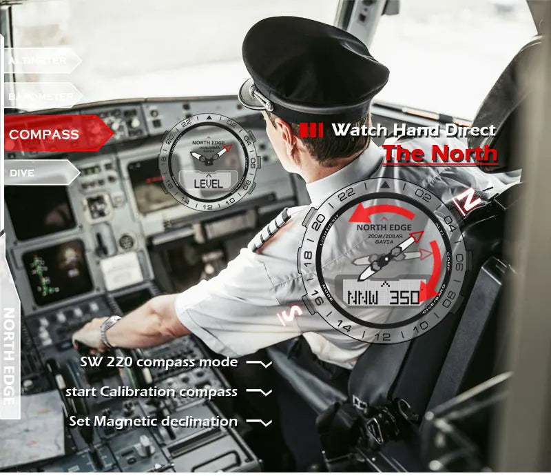 NORTH EDGE Herren-Taucheruhr Military Army Luxury aus Vollstahl – Smartwatch mit Kompass, Höhenmesser, Barometer, digitaler Uhr, wasserdicht bis 200m