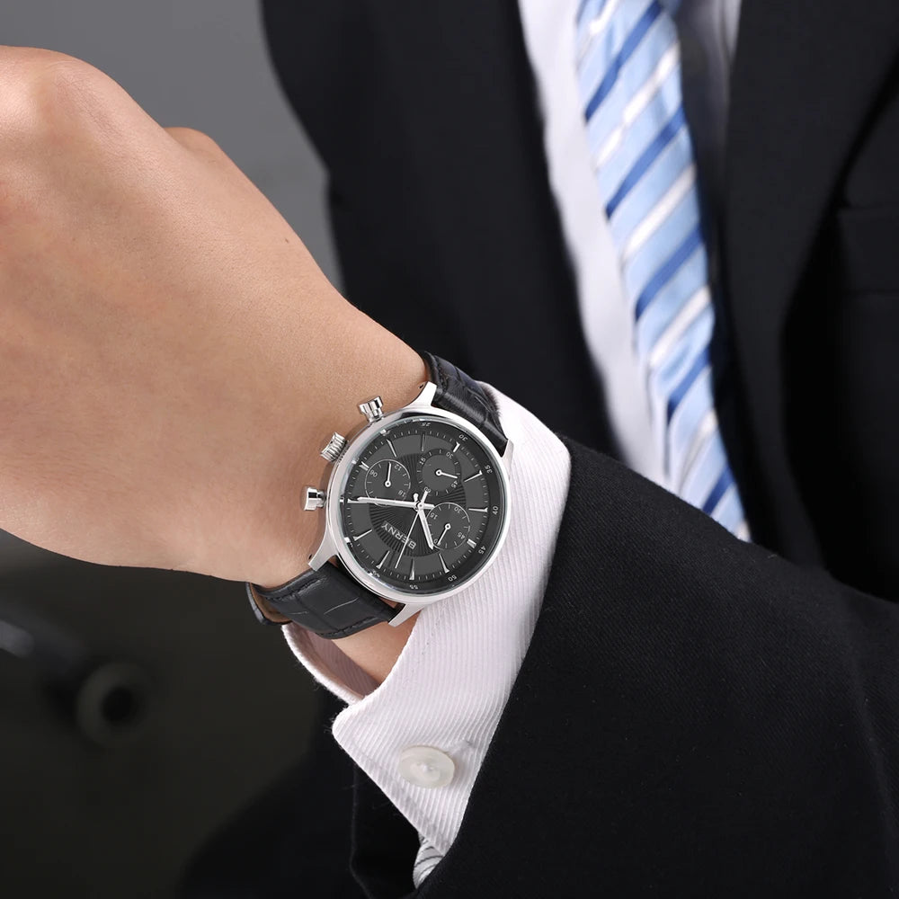 BERNY 24H Chronograph Watch for Men Luxury VD54 Watches Fashion Waterproof Genuine Leather Strap Quartz Sport Men's Wristwatch