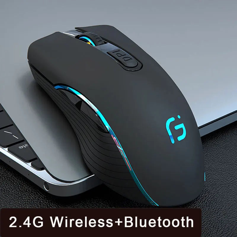 Rechargeable Bluetooth Wireless Mouse, Silent Ergonomic Wireless Mouse with 2400 DPI, Dual Mode Bluetooth & 2.4G USB Mouse for Laptop, MacBook, iPad, PC & Office