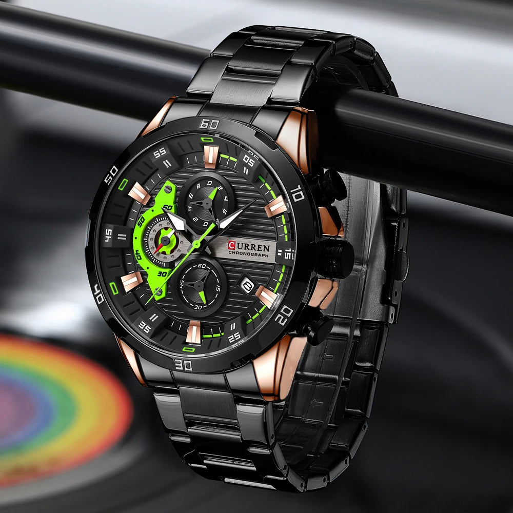 Orologio da uomo CURREN – Cronografo sportivo di lusso, movimento al quarzo, interamente in acciaio, impermeabile