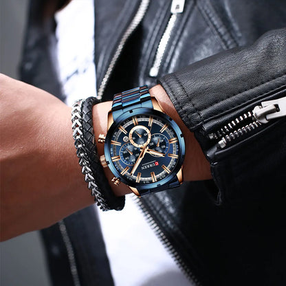 Curren Herrenuhr mit blauem Zifferblatt, Edelstahlarmband und Datumsanzeige – wasserdichte Business-Armbanduhr für Herren im Luxus-Stil