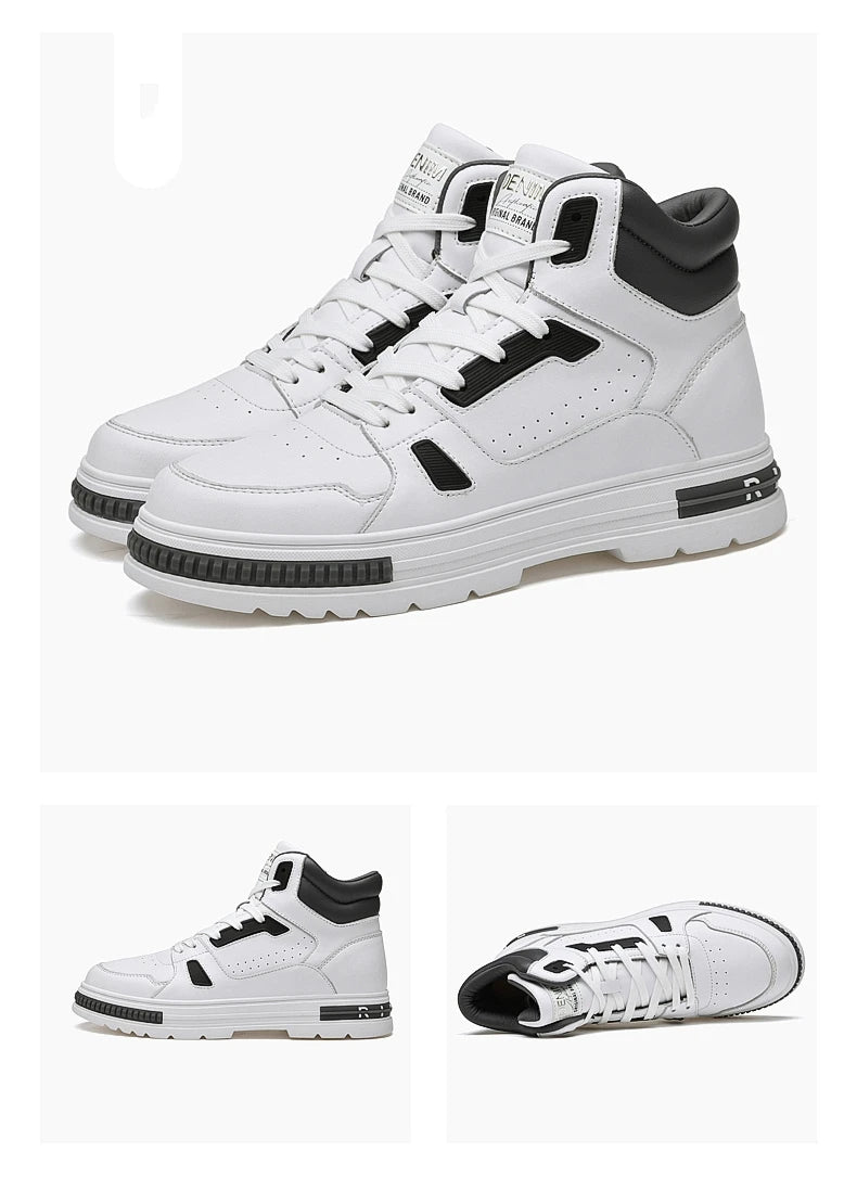 FUQIAO New High Top Elevator Shoes Casual Men Sneakers Heightening Height Increase 8cm Cow Split Leather Leisure Designer Shoes