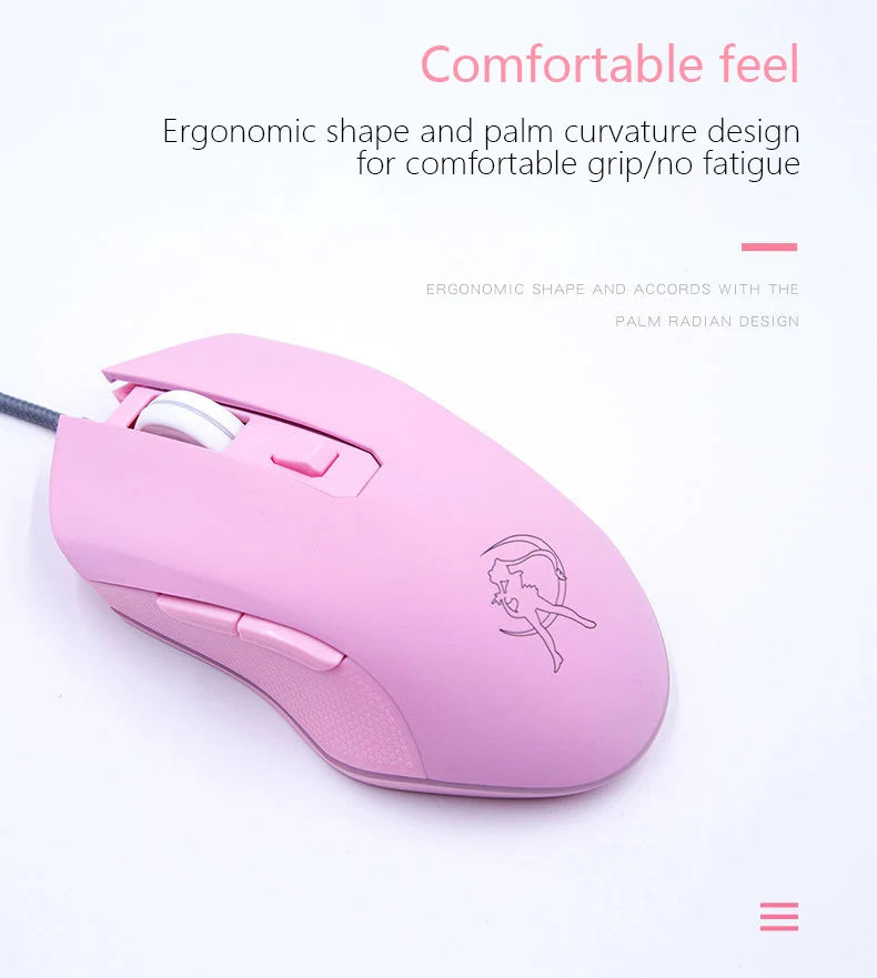 UTHAI DB49 Wired Pink Gaming Mouse, Cute RGB Wired Gaming Mouse with 3200 DPI, Silent USB Computer Mouse for PC, Laptop & Office