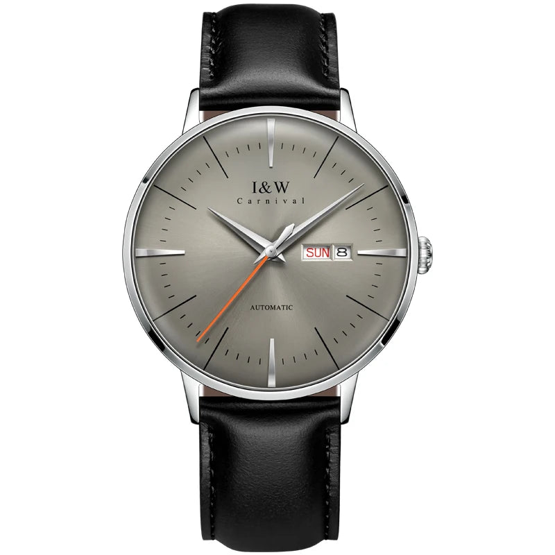 Japan MIYOTA Automatic Watch 3D Curved Sapphire Mechanical Wristwatches Waterproof Leather Strap Double Calendar Watches for Men