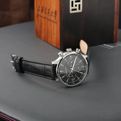 BERNY 24H Chronograph Watch for Men Luxury VD54 Watches Fashion Waterproof Genuine Leather Strap Quartz Sport Men's Wristwatch