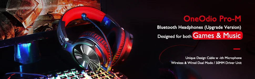 OneOdio 110H Wireless Bluetooth 5.2 Gaming Headset – 110H Battery Life, Deep Bass Over-Ear Headphones with Microphone, Wired & Wireless 2-in-1 PC PS4 Headset