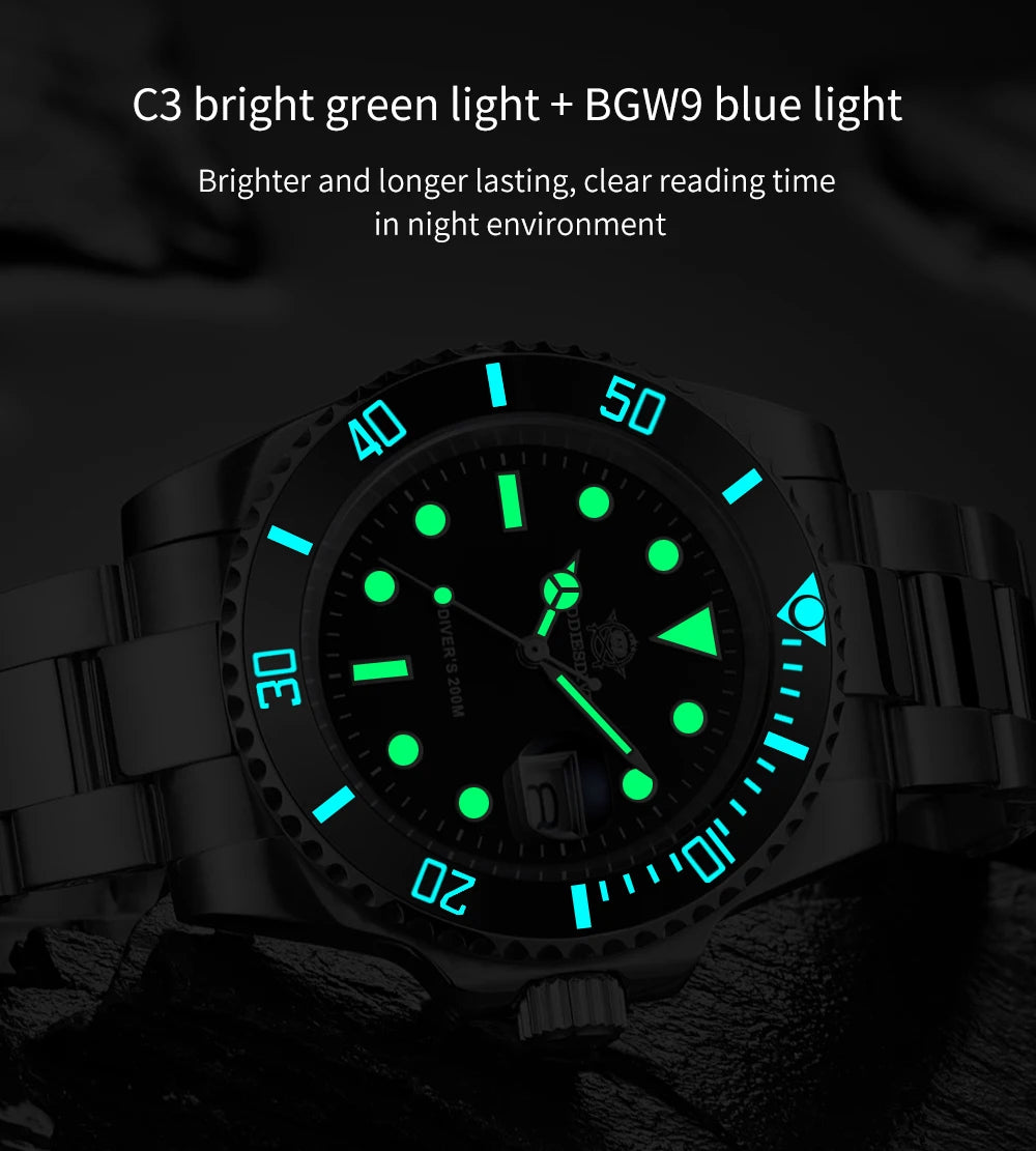 ADDIESDIVE klassische Herrenuhr mit Keramiklünette, 200m wasserdicht, lässige Quarzuhr mit BGW9 blauer Leuchtmasse, Geschenkuhr MY-H3-2