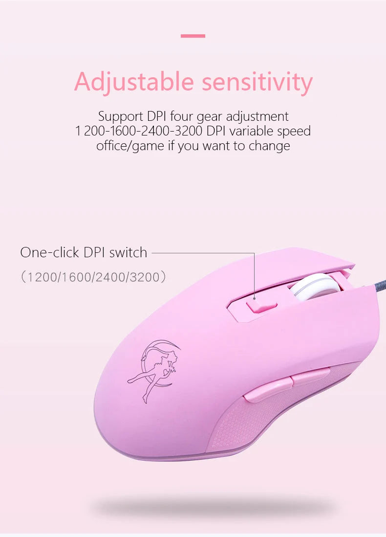UTHAI DB49 Wired Pink Gaming Mouse, Cute RGB Wired Gaming Mouse with 3200 DPI, Silent USB Computer Mouse for PC, Laptop & Office