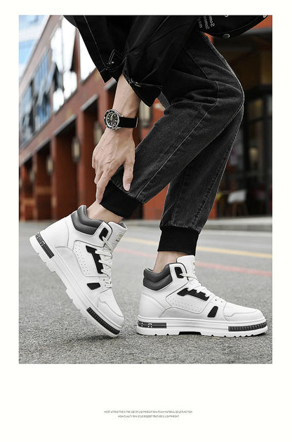 FUQIAO New High Top Elevator Shoes Casual Men Sneakers Heightening Height Increase 8cm Cow Split Leather Leisure Designer Shoes