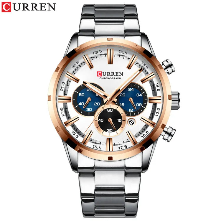 Curren Herrenuhr mit blauem Zifferblatt, Edelstahlarmband und Datumsanzeige – wasserdichte Business-Armbanduhr für Herren im Luxus-Stil