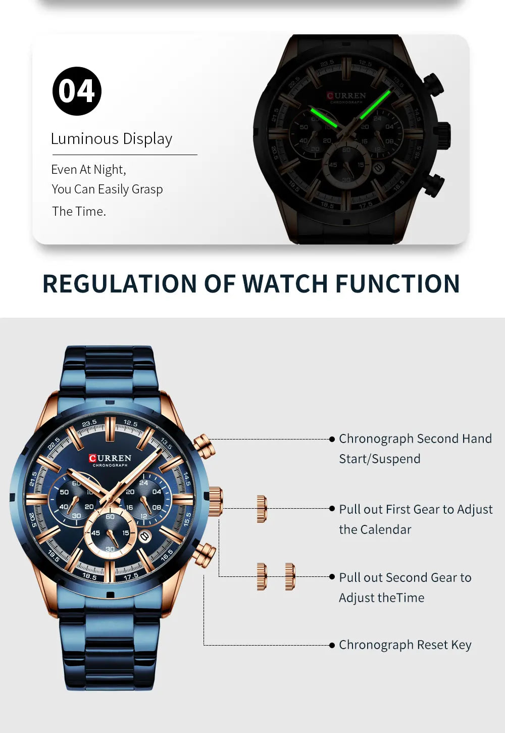 Curren Herrenuhr mit blauem Zifferblatt, Edelstahlarmband und Datumsanzeige – wasserdichte Business-Armbanduhr für Herren im Luxus-Stil