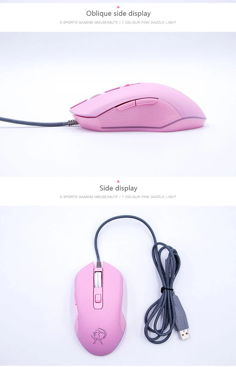 UTHAI DB49 Wired Pink Gaming Mouse, Cute RGB Wired Gaming Mouse with 3200 DPI, Silent USB Computer Mouse for PC, Laptop & Office