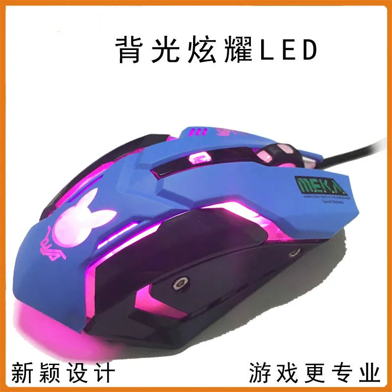 Blue Gaming Mouse DVA Anime Wired Optical Mouse with RGB Breathing Light, 2400DPI E-Sports Gaming Mouse, 6 Buttons USB Gaming Mouse