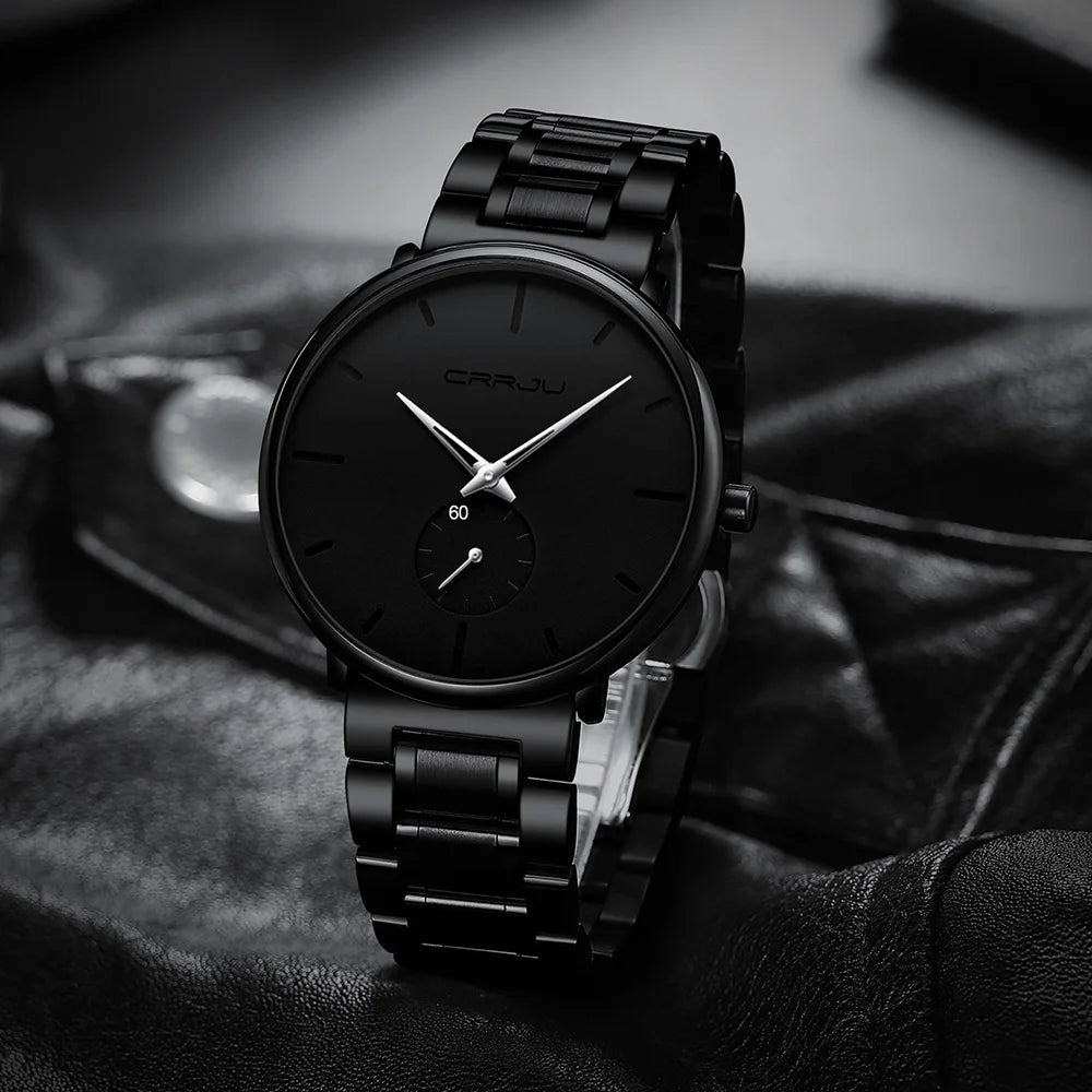 Montre pour homme CRRJU – Montre-bracelet en acier inoxydable, style décontracté et luxueux, étanche, montre de sport à quartz pour homme