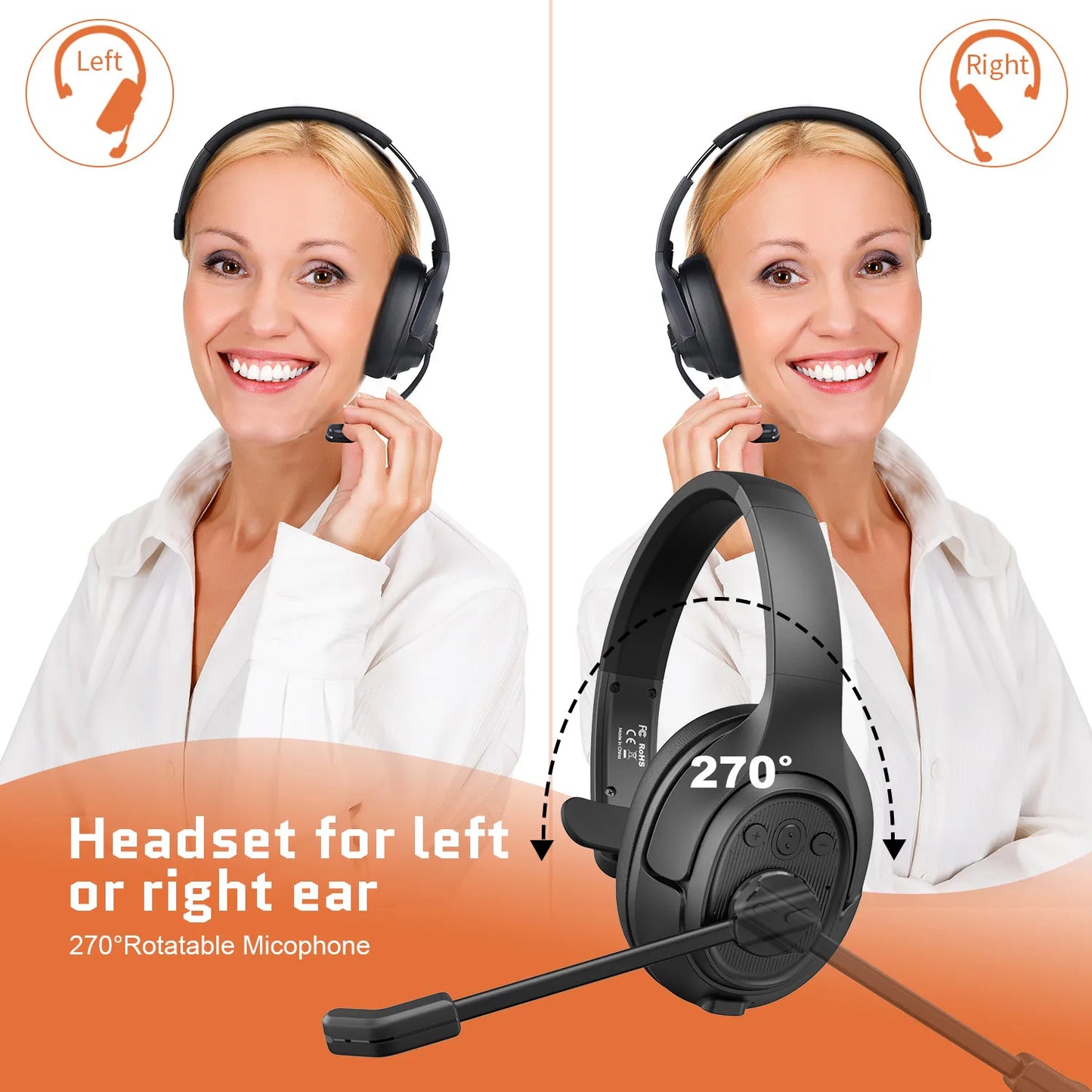 EKSA H1 Bluetooth 5.0 Headset Wireless Headphones With Mic Ai ENC Noise Cancelling Office Earphones For Driver Call Center Skype