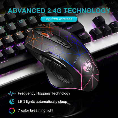 2,4G wiederaufladbare kabellose Gaming-Maus, Computermaus, USB, ergonomische Maus mit RGB-Hintergrundbeleuchtung für Laptop und PC