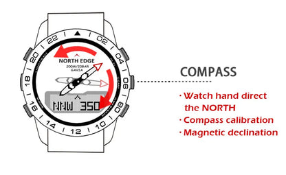 NORTH EDGE Herren-Taucheruhr Military Army Luxury aus Vollstahl – Smartwatch mit Kompass, Höhenmesser, Barometer, digitaler Uhr, wasserdicht bis 200m