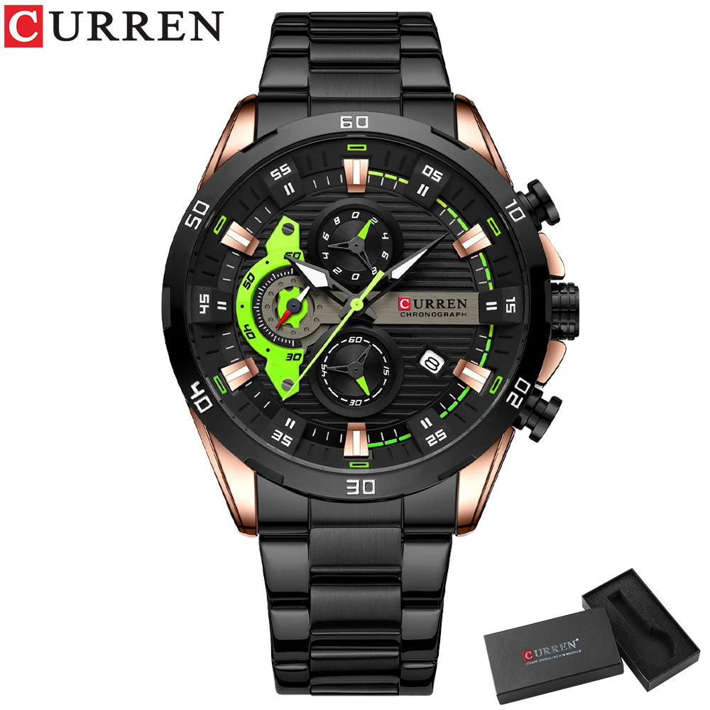 Orologio da uomo CURREN – Cronografo sportivo di lusso, movimento al quarzo, interamente in acciaio, impermeabile