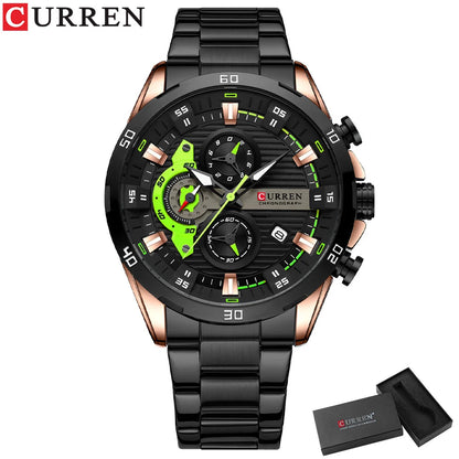 Orologio da uomo CURREN – Cronografo sportivo di lusso, movimento al quarzo, interamente in acciaio, impermeabile