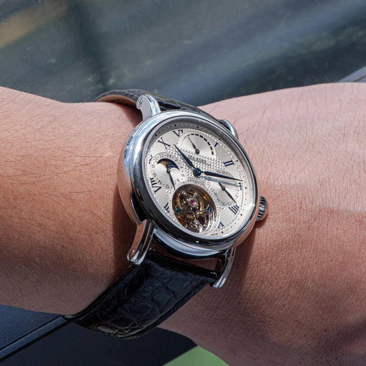Sugess Seakors Man Tourbillon Watch Original ST8007 Movement Skeleton Dial Moonphase Wristwatche 316L Case Sapphire Romen Luxury