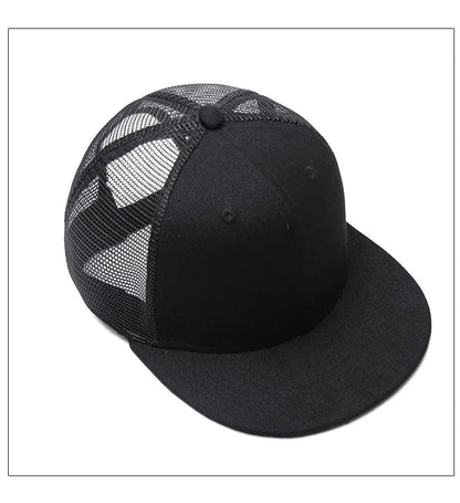 Adult Solid Color Flat Brim Mesh Snapback Cap Men Woman Hiphop Plain Baseball Hat  55-60cm