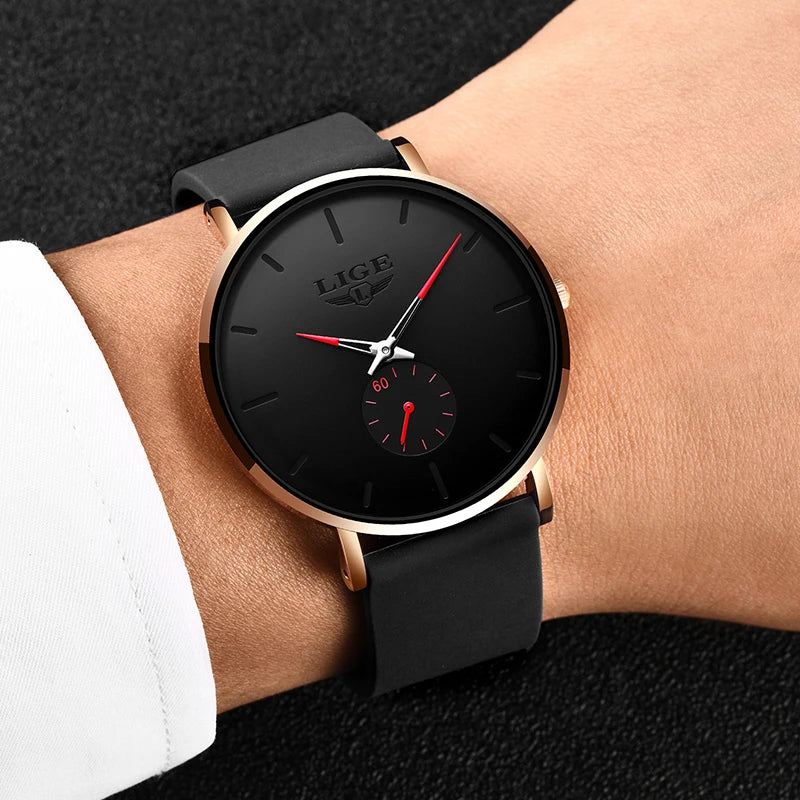 LIGE herenhorloge – Sportieve en trendy stijl, luxemerk, waterdicht, strak en ultradun ontwerp, quartzhorloge voor heren.