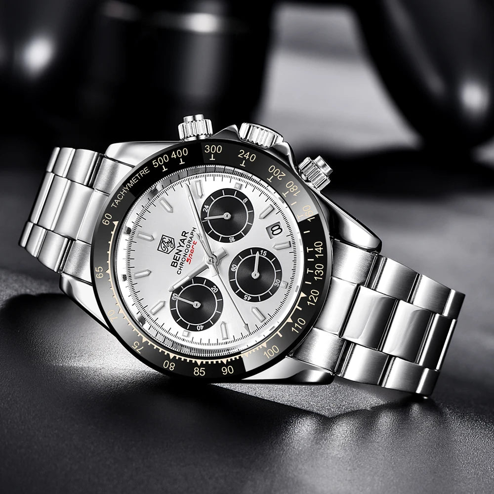 Zegarki męskie BENYAR – luksusowy chronograf, model sportowy, wodoodporny, ze stali nierdzewnej, z mechanizmem kwarcowym