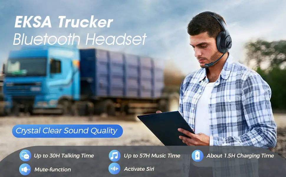 EKSA H1 Bluetooth 5.0 Headset Wireless Headphones With Mic Ai ENC Noise Cancelling Office Earphones For Driver Call Center Skype