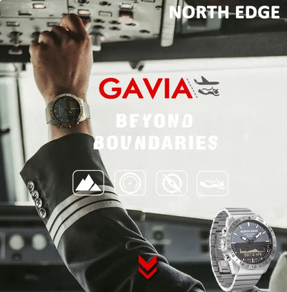 NORTH EDGE Herren-Taucheruhr Military Army Luxury aus Vollstahl – Smartwatch mit Kompass, Höhenmesser, Barometer, digitaler Uhr, wasserdicht bis 200m