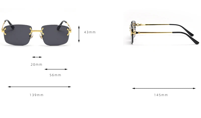 Kachawoo no frame square sunglasses women uv400 brown blue gradient lens metal rimless sun glasses for men popular high quality