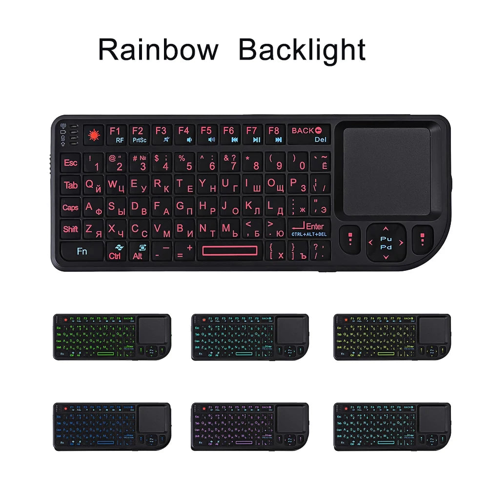A8 Mini Wireless Keyboard 2.4G RF Backlit Touchpad Russian English Keyboard For MacBook iPad PC Tablet USBRechargeable Air Mouse